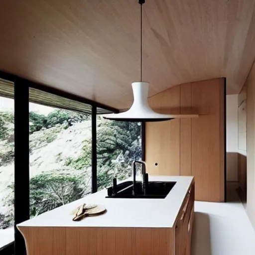 Image similar to “extravagant luxury modern kitchen, interior design, Japanese and Scandinavian and New Zealand influences, natural materials, by Tadao Ando and Koichi Takada”