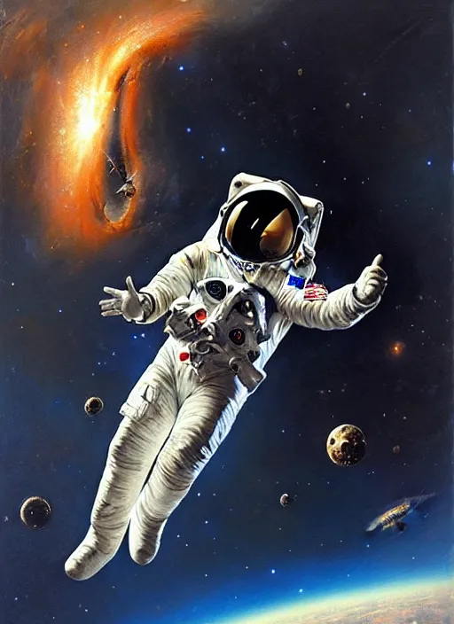 Image similar to an astronaut falling into a black hole, highly detailed painting by gaston bussiere, craig mullins, j. c. leyendecker 8 k