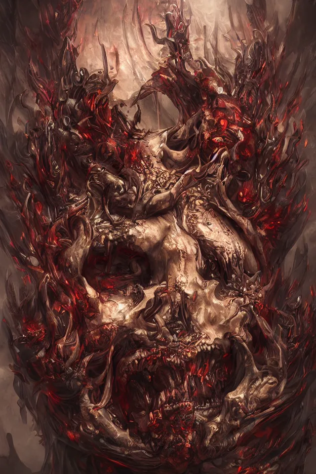 Image similar to horrifying death god demon, maximalist, high detail, 8k, ornate, dark fantasy, realistic, masterpiece, Trending on art station, complex, WLOP