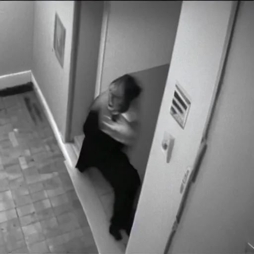 Image similar to crazy Saul Goodman screaming in an asylum room, shot from security camera, high shot