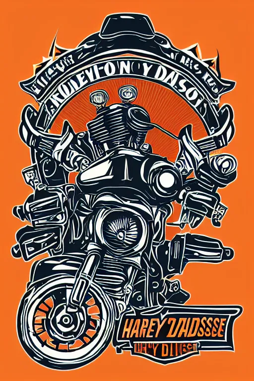 Prompt: Harley Davidson motorbike , sticker, colorful, illustration, highly detailed, simple, smooth and clean vector curves, no jagged lines, vector art, smooth