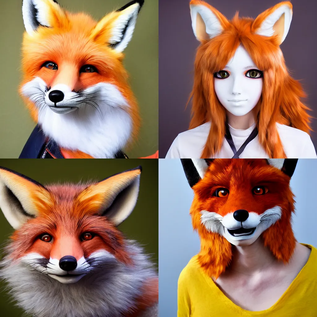 Prompt: realistic fox kemonomimi cosplay headshot photo