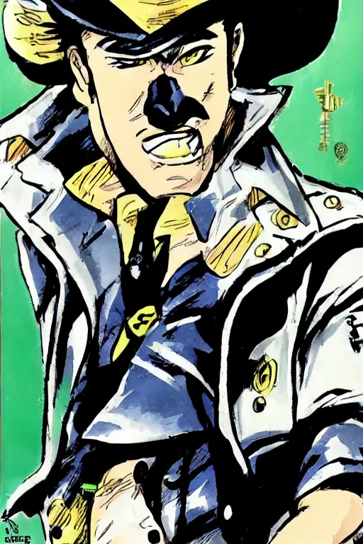 Image similar to jotaro kujo from jojo's bizarre adventure meets corto maltese, comic book, art by hugo pratt