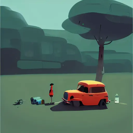 Prompt: hiker unloading the car before camping, a storybook illustration by goro fujita and atey ghailan