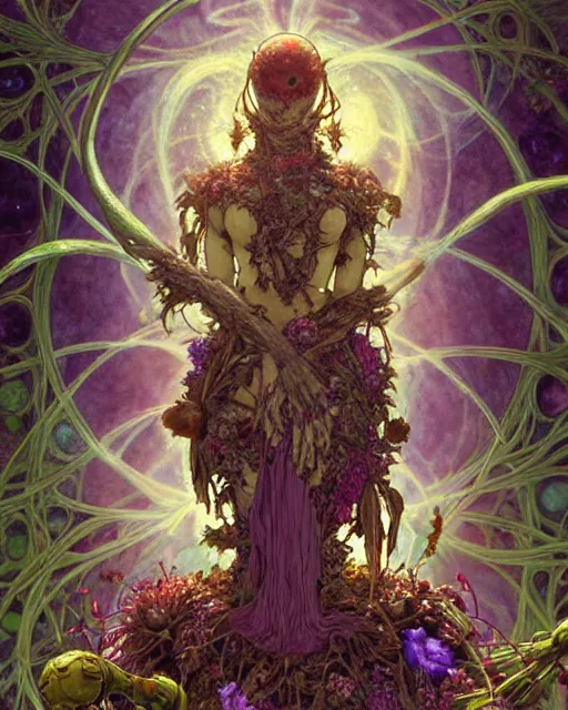 Prompt: the platonic ideal of flowers, rotting, insects and praying of cletus kasady carnage thanos dementor wild hunt doctor manhattan chtulu mandelbulb mandala ponyo spirited away bioshock davinci, d & d, fantasy, ego death, decay, dmt, mdma, art by artgerm and greg rutkowski and alphonse mucha