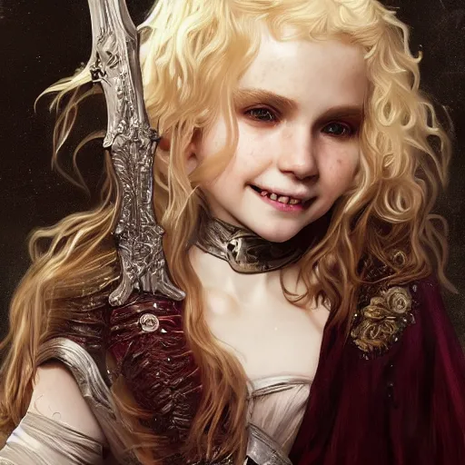 a blonde vampire girl, child, freckles, smiling, | Stable Diffusion ...