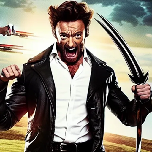 Prompt: Hugh Jackman stars in the action road-trip comedy, Wolverine Ate My Homework.