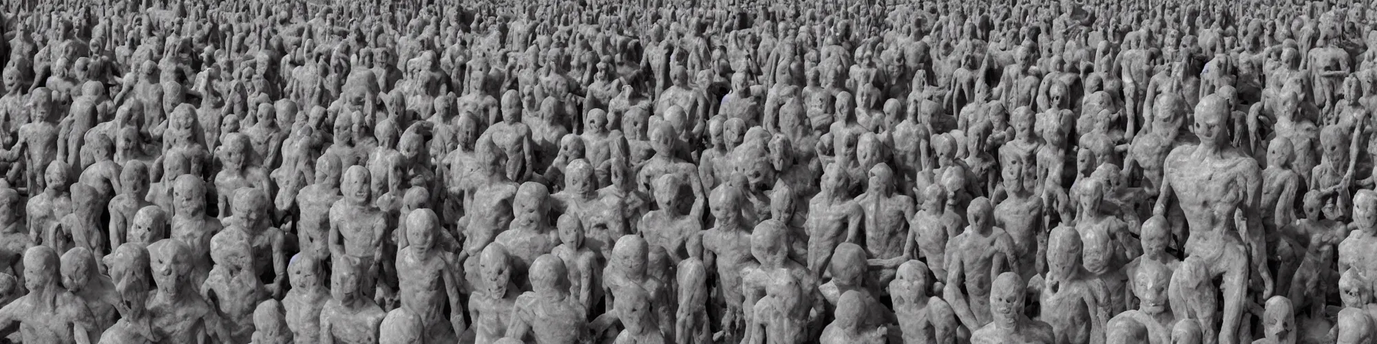 Image similar to hundreds of humans. A sea of humans. interconnected flesh. Melting clay golem humans. Dungeons&Dragons: Lemure. Lemure creature. Demonic scene. Many humans intertwined and woven together. Bodies and forms amesh. Extremely unsettling artwork. Clay sculpture by Alberto Giacometti.