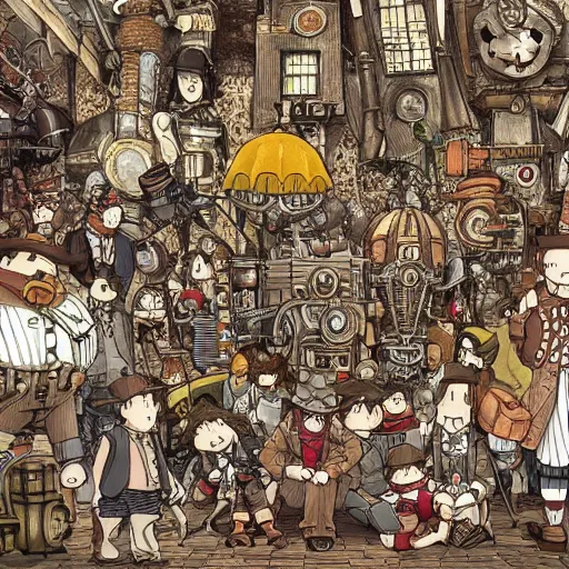 Prompt: steampunk where's Waldo picture by Studio Ghibli, super detailed