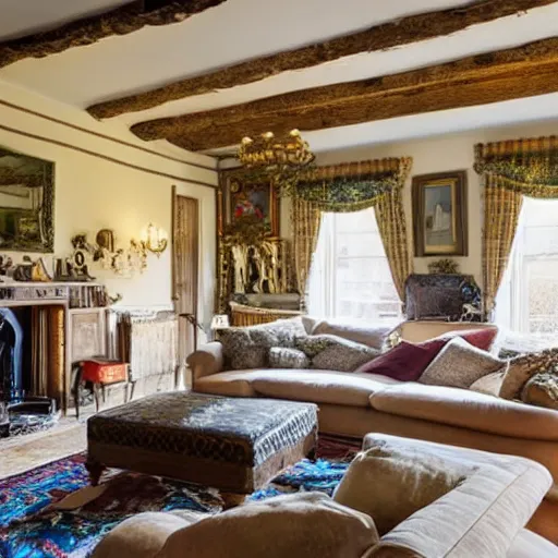 Prompt: inside an opulent scotish cottage