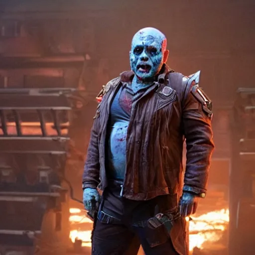 Image similar to film still of zombie danny devito as zombie starlord in guardians of the galaxy ( 2 0 1 4 )