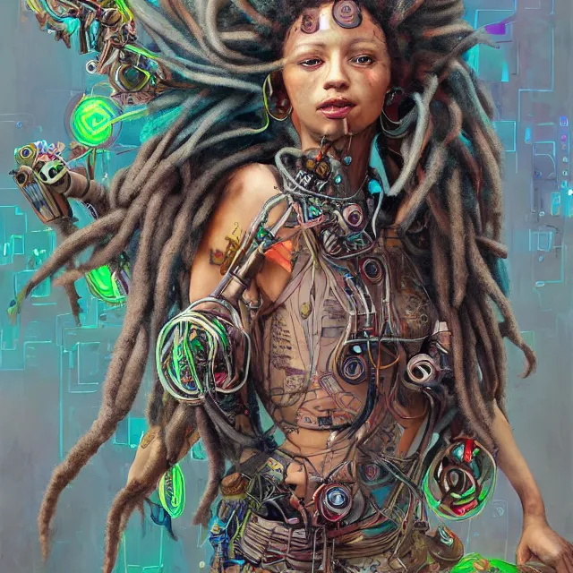 Image similar to llama with dreadlocks, cyberpunk, by mandy jurgens, ernst haeckel, james jean