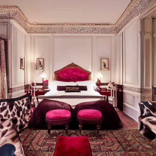 Image similar to bedroom at extremely expensive victorian - era hotel in london. high - fashion boutique hotel. detailed beautiful photography.
