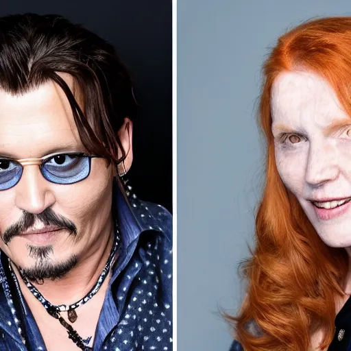 Image similar to photo of johnny depp with a ginger hair women smiling studio portrait