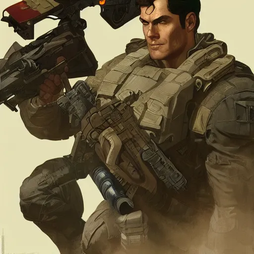 Prompt: Superman as a soldier in Arma 3, gorgeous, beautiful, intricate, highly detailed, digital painting, artstation, oppressive lighting, concept art, sharp focus, illustration, art by greg rutkowski and alphonse mucha
