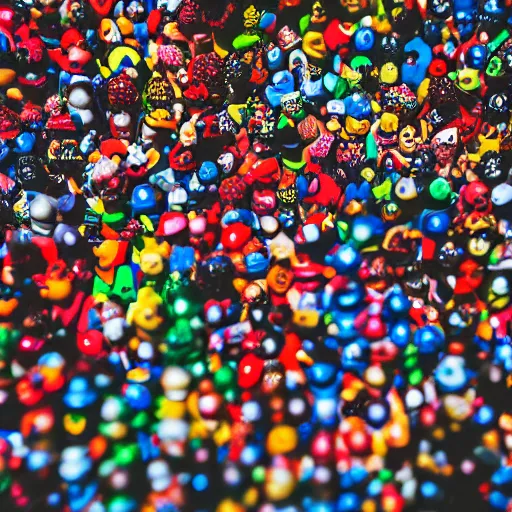 Image similar to a mountain of pop figures, photography, 3 5 mm lens, depth of field,