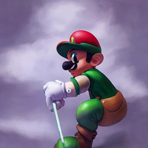 Image similar to mad lad luigi painted by wlop, artgerm