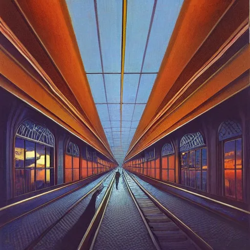 Image similar to and endless train station, it goes in forever, dreamscape surreal masterpiece. Zdzislaw, barlowe. 8k.