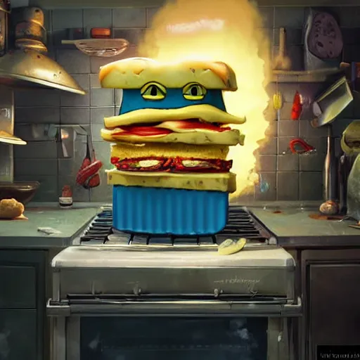 Prompt: hyperrealistic mixed media high resolution image of SpongeBob SquarePants standing next to a stove flipping burgers , stunning 3d render inspired art by István Sándorfi and Greg Rutkowski, perfect symmetry, dim volumetric lighting, 8k octane beautifully detailed render, post-processing, extremely hyper-detailed, intricate, epic composition, highly detailed attributes, highly detailed atmosphere, cinematic lighting, masterpiece, trending on artstation, very very detailed, masterpiece, stunning, flawless structure, lifelike texture, perfection,