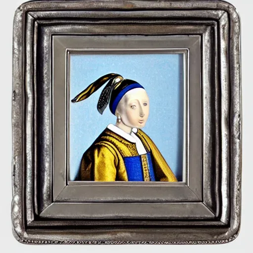 Prompt: a pearl earring in silver frame, 16th century, collection of British Museum