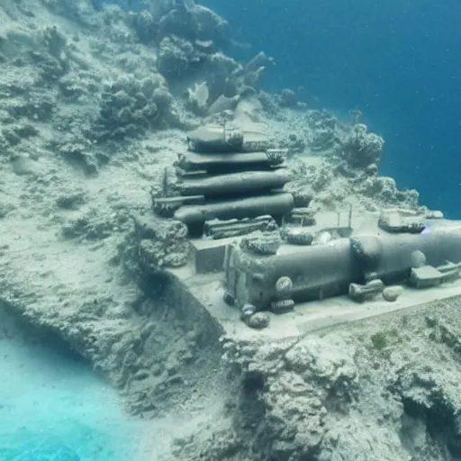 Image similar to an underwater city with submarine transporting people