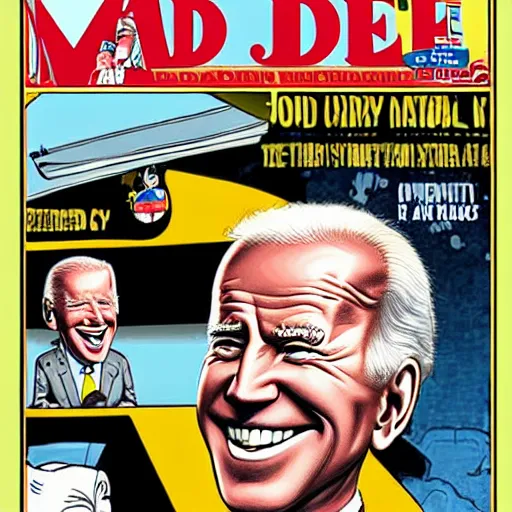 Prompt: caricature of Joe Biden on the cover of Mad Magazine, in the style of Alfred E. Neuman