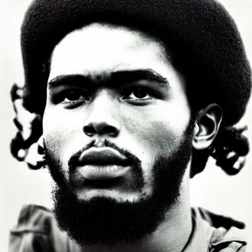 Image similar to Portrait of Jaylen Brown, Jaylen Brown as Che Guevara, Guerilla Heroico, Black and White, Photograph by Alberto Korda, inspiring, dignifying, national archives