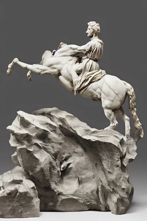 Image similar to a detailed marble sculpture of a horse, rearing dramatically, by michelangelo