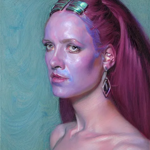 Prompt: portrait of a blue and pink queen, by donato giancola.