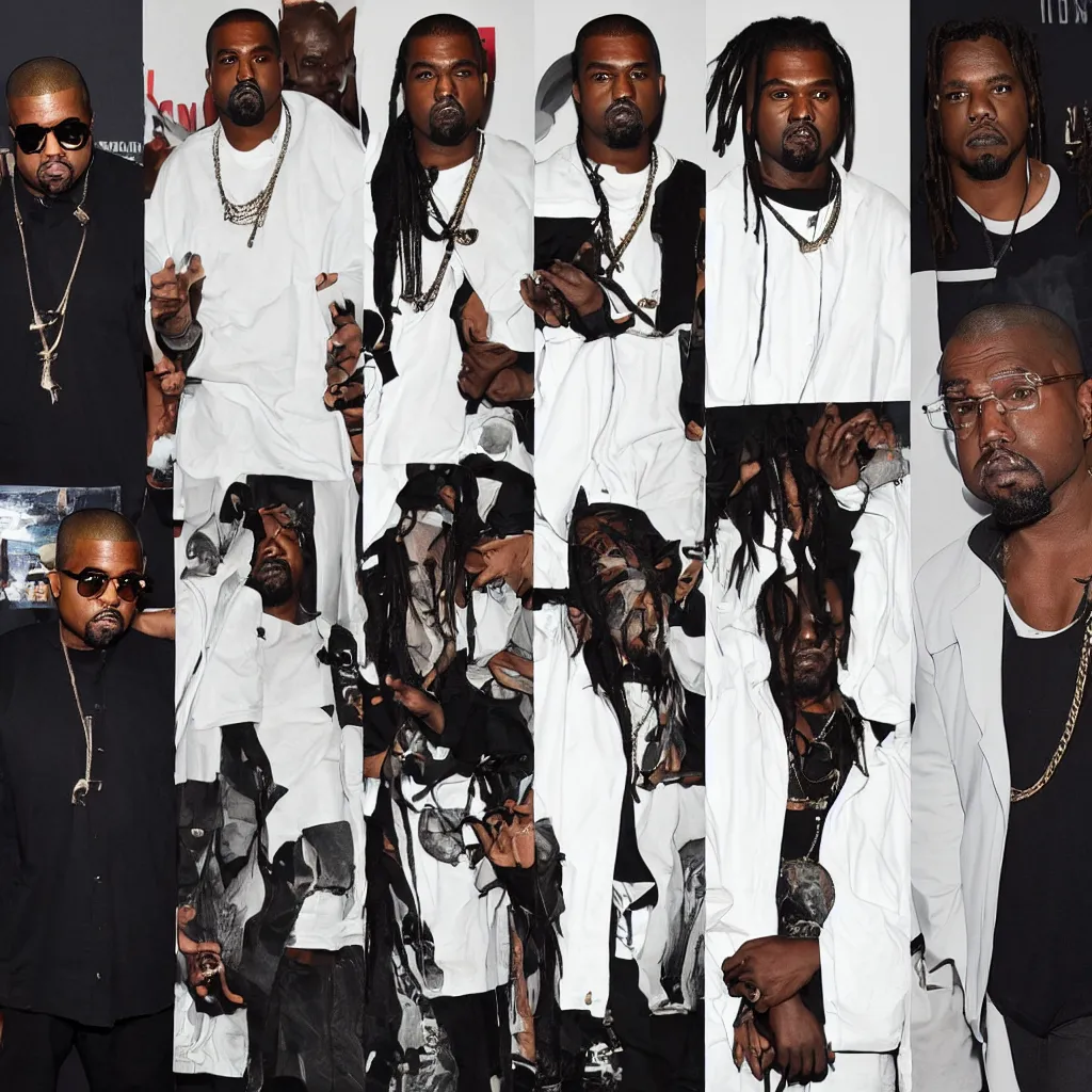 Image similar to kanye west, walter white, kendrick lamar, denzel curry all posing together