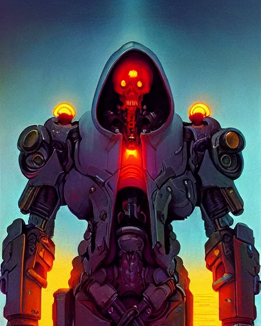 Image similar to reaper from overwatch, character portrait, portrait, close up, concept art, intricate details, highly detailed, vintage sci - fi poster, retro future, in the style of chris foss, rodger dean, moebius, michael whelan, and gustave dore