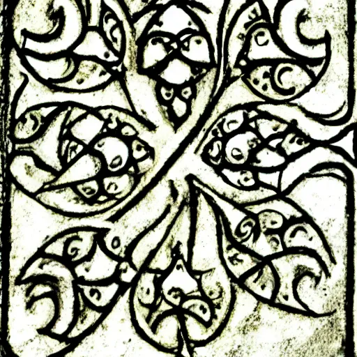 Prompt: medieval old book drawing ornaments