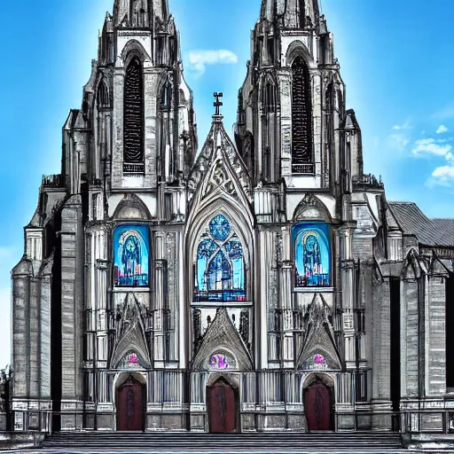 Image similar to detailed beautiful high quality digital art of a magnificent Catholic Cathedral, 4K detailed