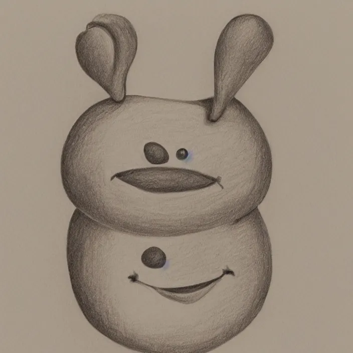 Prompt: a pencil drawn sausage with smiling face, yellow background