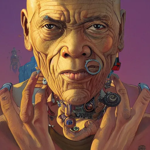 Prompt: cyborg monk painted by mandy jurgens and geof darrow and josan gonzalez