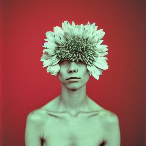 Prompt: a flower / human hybrid, studio medium format color photo