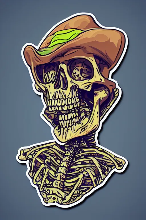 Image similar to A portrait of a skeleton that is a gangster, sticker, colorful, illustration, highly detailed, smooth and clean vector curves, no jagged lines, vector art, smooth