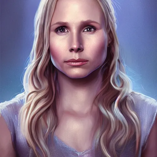 Prompt: female portrait, highly detailed, digital painting, concept art, sharp focus, illustration, kristen bell, fighting a dragon