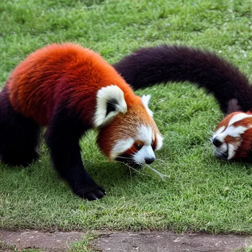 Prompt: a red panda doing a keg stand