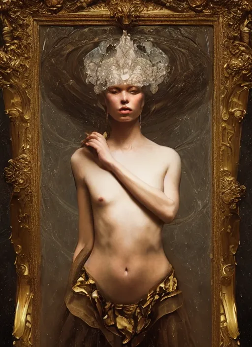 Image similar to highly detailed oil painting | very intricate | cinematic lighting | award - winning | the water mask by alexander mcqueen | by roberto ferri, by arsen kurbanov, by j. c. leyendecker and klimt, american romanticism, by austin osman spare, artstation, cgsociety, official art, octane