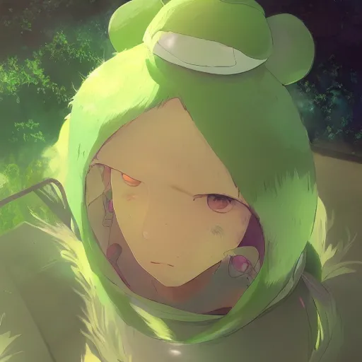 Image similar to a green hamster, illustration concept art anime key visual trending pixiv fanbox by wlop and greg rutkowski and makoto shinkai and studio ghibli and kyoto animation symmetrical facial features