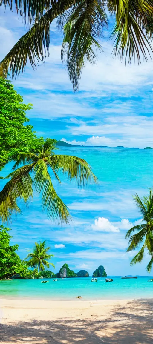 Image similar to koh samui koh krabi crystal clear blue water white sandy beach, 8 k wallpaper, stunning photography, beautiful lighting, dslr