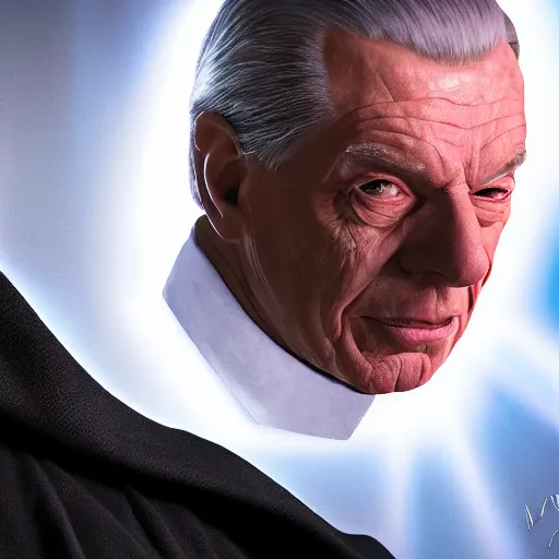 Image similar to vince McMahon revealing himself to be Darth sidious, realistic, very detailed, portrait, 8k, ultrarealism, photograph