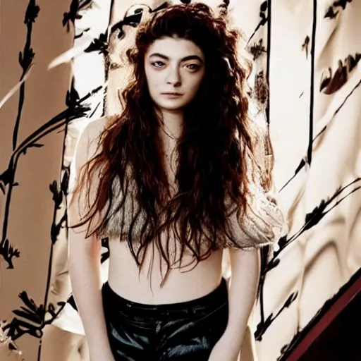 Image similar to lorde, extremely pretty and physically attractive, magazine photoshoot