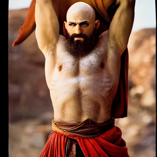 Prompt: kratos by Annie Leibovitz and Steve McCurry, natural light, detailed face, CANON Eos C300, ƒ1.8, 35mm, 8K, medium-format print