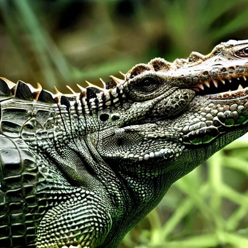 Image similar to crocodile and iguana hybrid, half crocodile half iguana