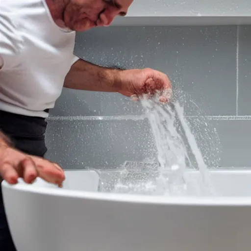 Prompt: man dissolves in the sink