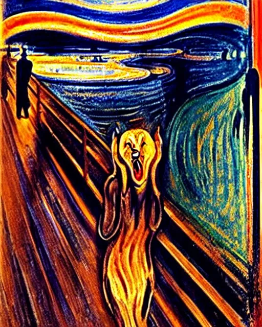 Prompt: The screaming fox, by Edvard Munch, Fox, The Scream