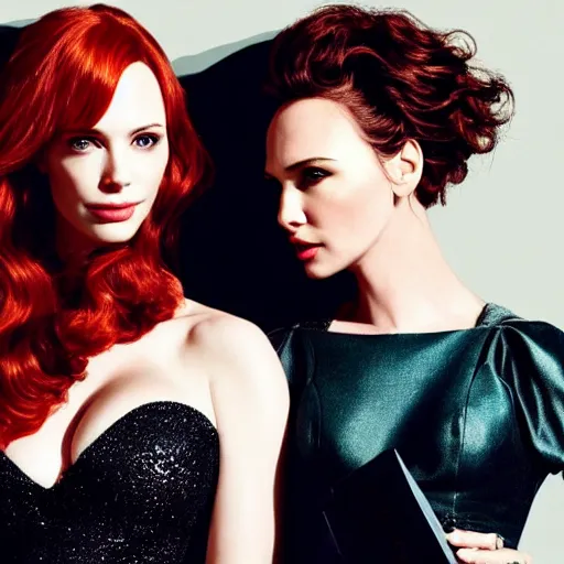 Image similar to portrait of christina hendricks and charlize theron and gal gadot hybrid by mario testino, 3 / 4 view, detailed, award winning, sony a 7 r