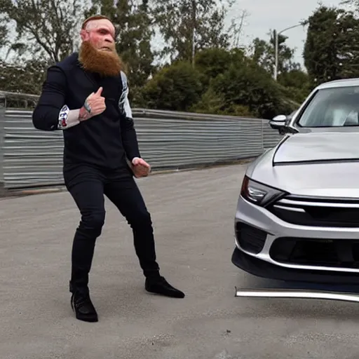 Image similar to a humanoid car wrestling conor mcgregor, ultra detailed, ultra realistic